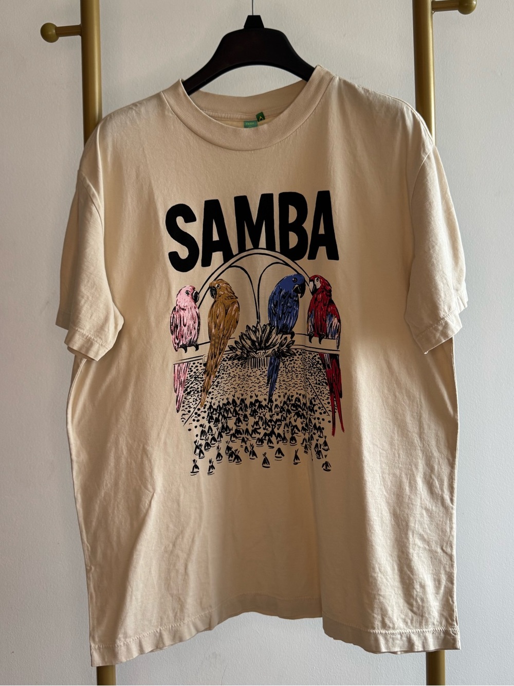 FARM Rio Samba Parrot Graphic Tee - Cream with Multicolor Print